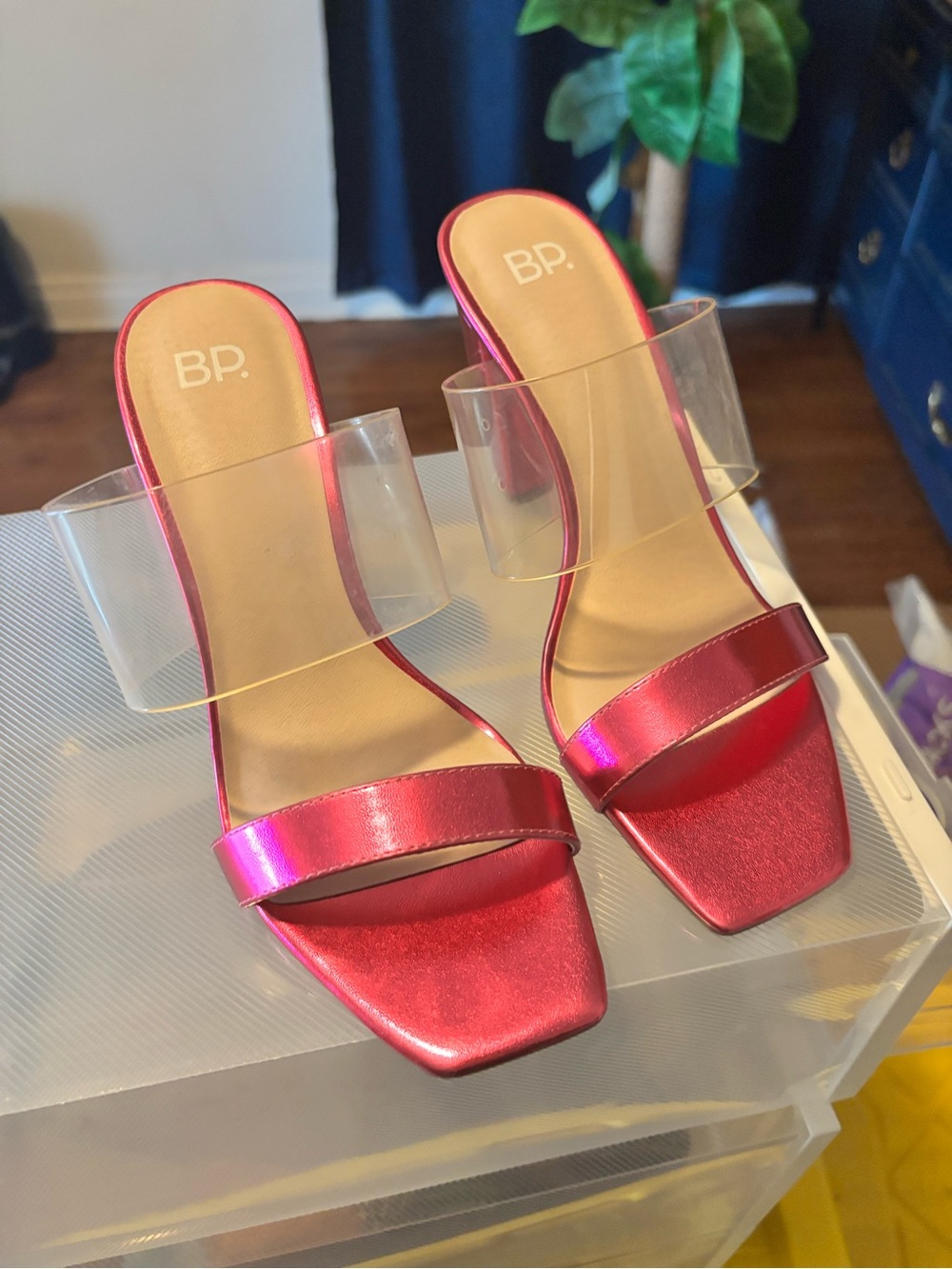 bp Metallic Hot Pink Slide Sandals with Clear Strap